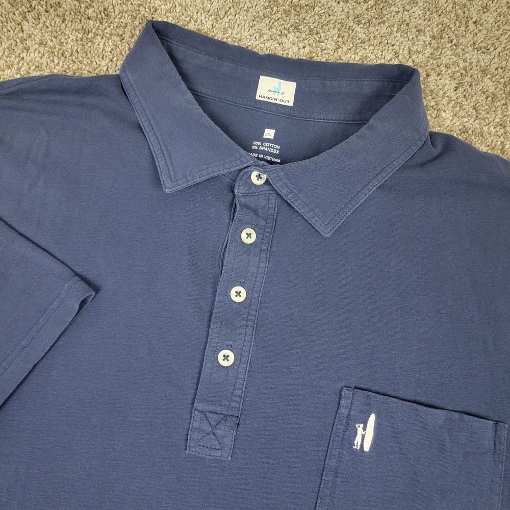 Johnnie O Hangin Out Mens 2XL Solid Blue Performance Stretch Polo Short Sleeve